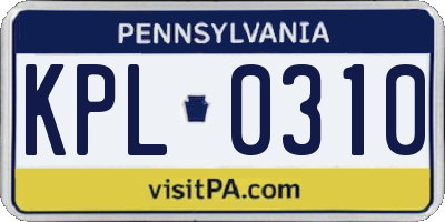 PA license plate KPL0310