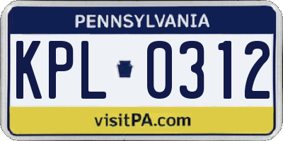 PA license plate KPL0312