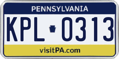 PA license plate KPL0313