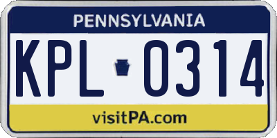 PA license plate KPL0314