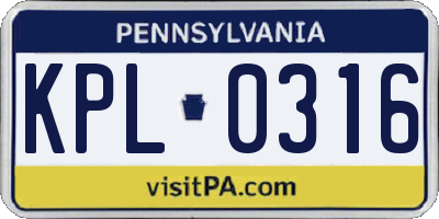PA license plate KPL0316