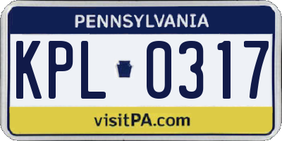 PA license plate KPL0317