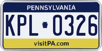 PA license plate KPL0326