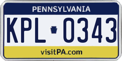 PA license plate KPL0343