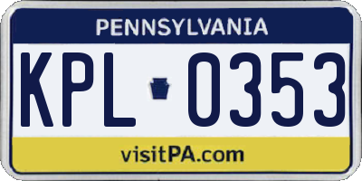 PA license plate KPL0353