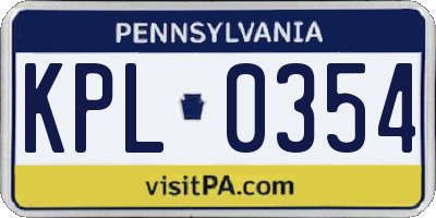 PA license plate KPL0354
