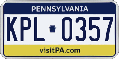 PA license plate KPL0357