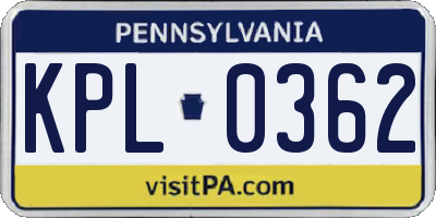 PA license plate KPL0362