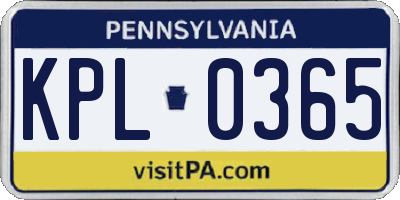 PA license plate KPL0365