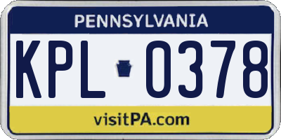 PA license plate KPL0378