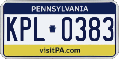 PA license plate KPL0383
