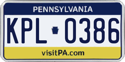 PA license plate KPL0386