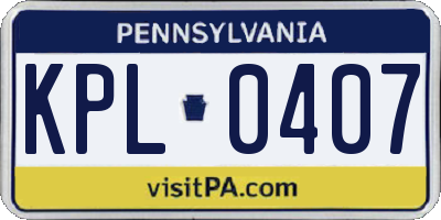 PA license plate KPL0407