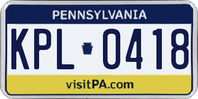 PA license plate KPL0418