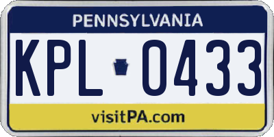 PA license plate KPL0433
