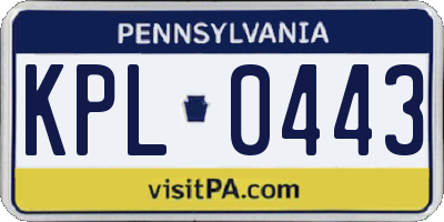 PA license plate KPL0443