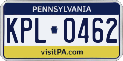 PA license plate KPL0462