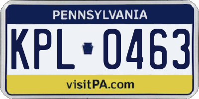 PA license plate KPL0463