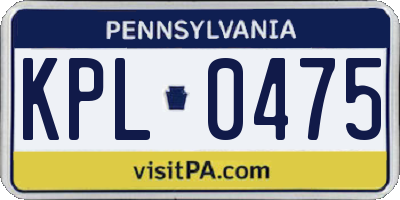PA license plate KPL0475