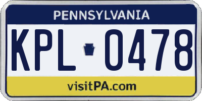 PA license plate KPL0478