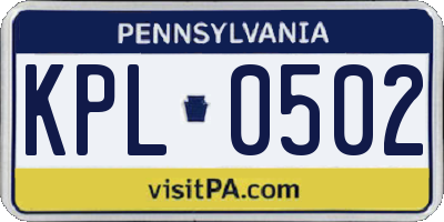 PA license plate KPL0502