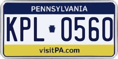 PA license plate KPL0560