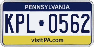 PA license plate KPL0562