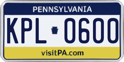 PA license plate KPL0600