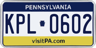 PA license plate KPL0602