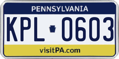 PA license plate KPL0603