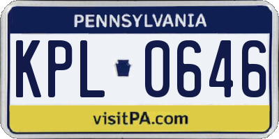 PA license plate KPL0646