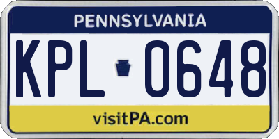 PA license plate KPL0648
