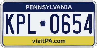 PA license plate KPL0654
