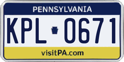 PA license plate KPL0671