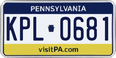 PA license plate KPL0681