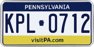 PA license plate KPL0712