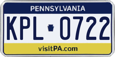 PA license plate KPL0722