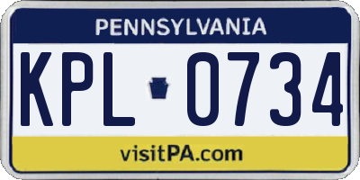PA license plate KPL0734