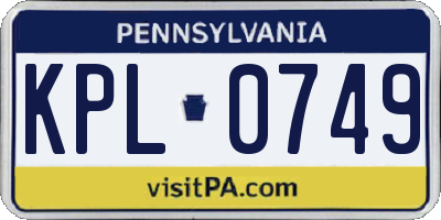 PA license plate KPL0749