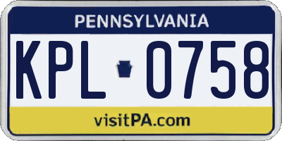 PA license plate KPL0758