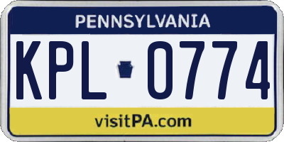 PA license plate KPL0774