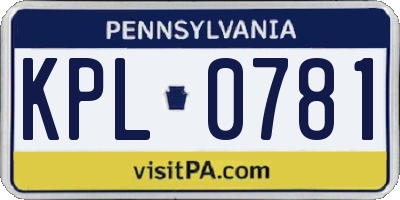 PA license plate KPL0781