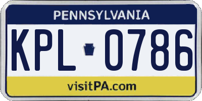 PA license plate KPL0786