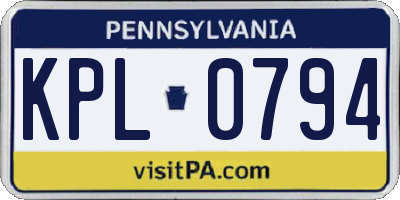 PA license plate KPL0794