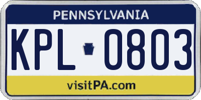 PA license plate KPL0803