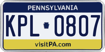 PA license plate KPL0807