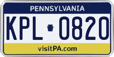 PA license plate KPL0820