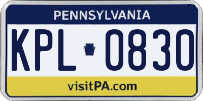 PA license plate KPL0830