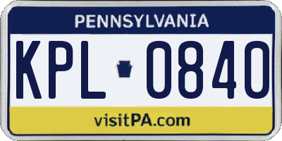PA license plate KPL0840