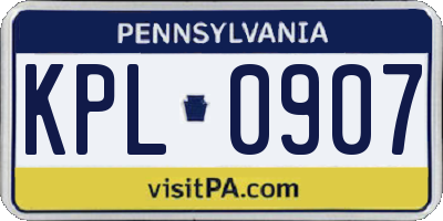 PA license plate KPL0907